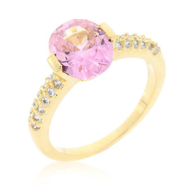 Pink Oval Cubic Zirconia Engagement Ring, Size - 8