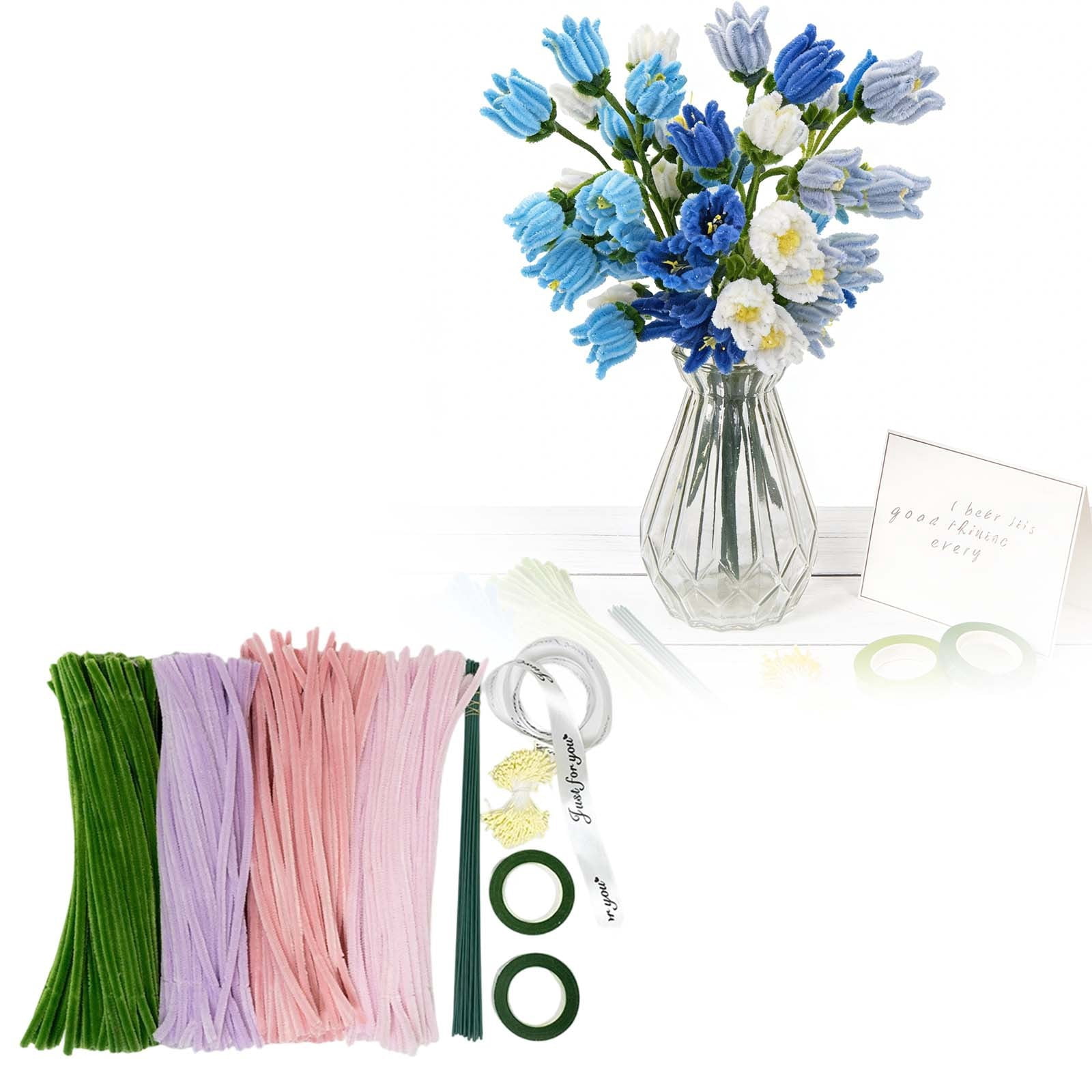 All-In-One 400Pcs DIY Flower Craft Kit with Pipe Cleaners - Handmade Bouquet Making Set for Kids & Adults
