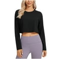 thumbnail image 4 of XFLWAM Cotton Long Sleeve Shirts for Women Workout Crop Tops Loose Cropped T-Shirts Athletic Gym Shirts Black L, 4 of 7