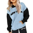 thumbnail image 2 of Girl Clothes Fall Winter Letter Print Pocket Round Neck Long Sleeve Hoodie with Pants Set Girls Outfits Light Blue 10-11 Years, 2 of 7