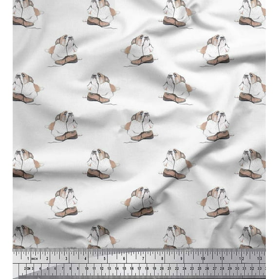 Soimoi Cotton Voile Fabric Shoes & Bull Dog Decor Fabric Printed Yard 56 Inch Wide