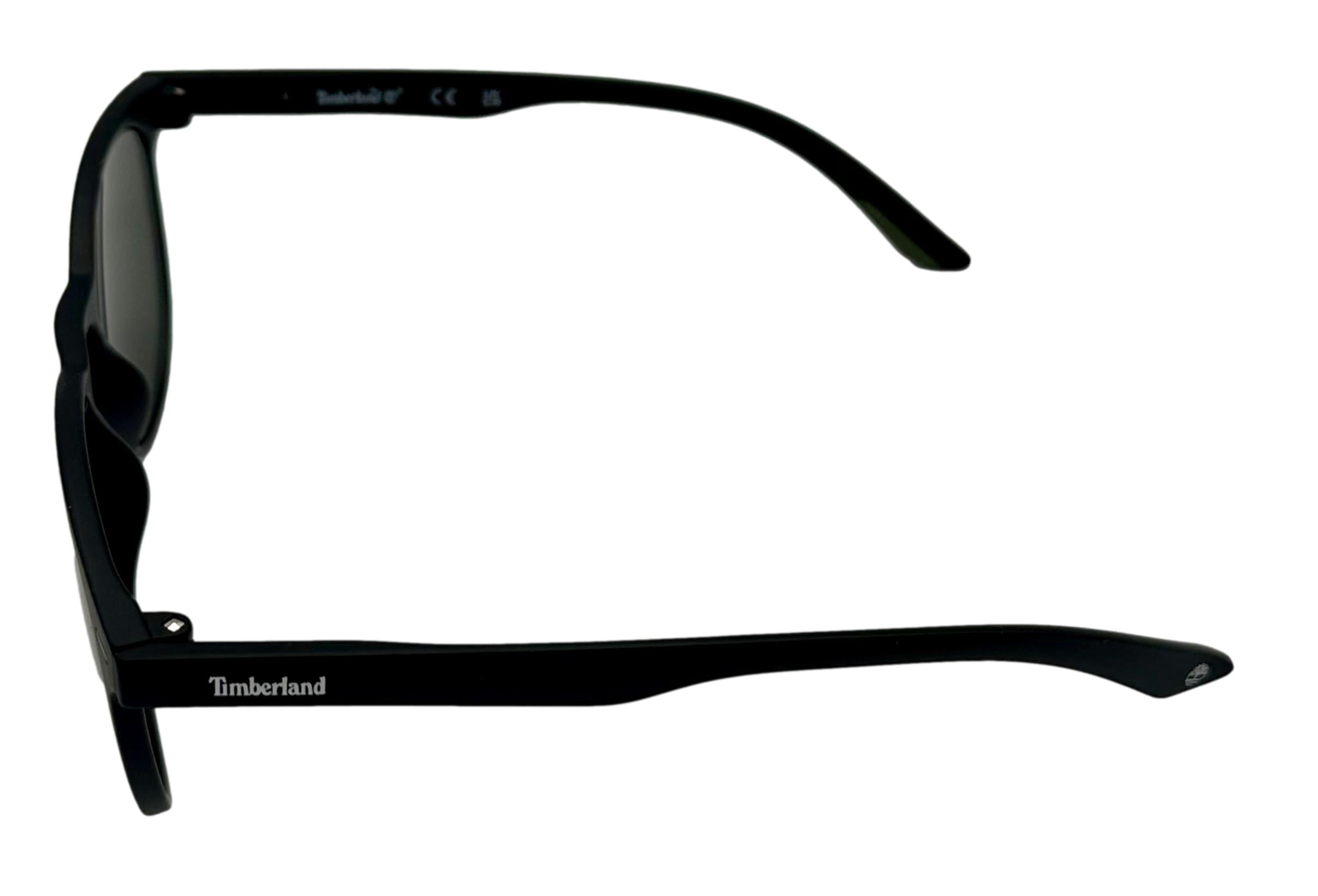 Timberland Matte Black Mens Plastic Soft Square Sunglass, Green Lens TB7214 2N