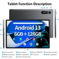 thumbnail image 2 of SGIN Android 13 Tablet 10.51 inch with 6GB RAM 128GB ROM, Octa-Core 2.0Ghz Processor, 1920 * 1200 FHD IPS Touch Screen, 5+13MP Dual Camera, 6200mAh Battery, 5G WiFi, Bluetooth 5.0, Black, 2 of 7