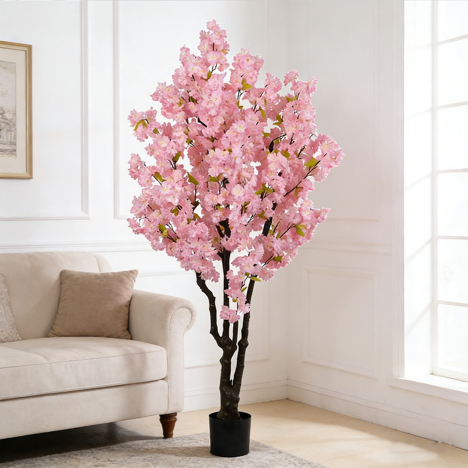 6ft Artificial Cherry Blossom Tree Plastic Flower Faux Leaves Plant Handmade Light Pink Cherry Fake Tree Artificial Plants for Home Office Indoor Outdoor Spring Party  Wedding Decor