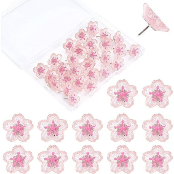 1 Box 30Pcs Bulletin Board Pins Flowers Decorative Push Pins for DIY Bulletin Board 0.83 Inch Pink Plastic Floral Thumbtack Pushpins Floret Thumb Tacks for DIY Corkboard Photo Wall Display Map Home