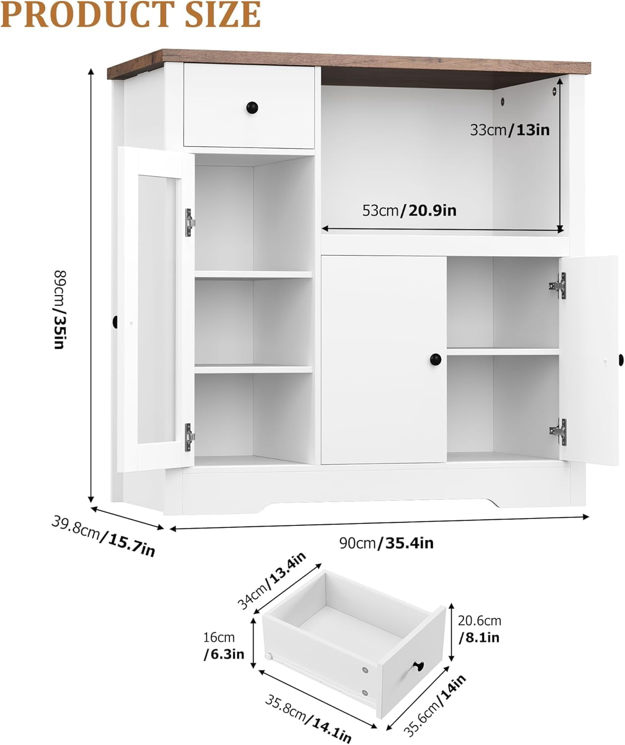 Yeshouse Pantry Storage Cabinet, Multipurpose Kitchen Sideboard with Drawer, 3 Doors & Adjustable Shelving