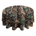 thumbnail image 4 of Brown Green Camo Leaves Branches Pattern Round Tablecloth 60"x60",Wrinkle Wipeable Table Cloth for Kitchen Dining Room Picnic Patio Party, 4 of 6