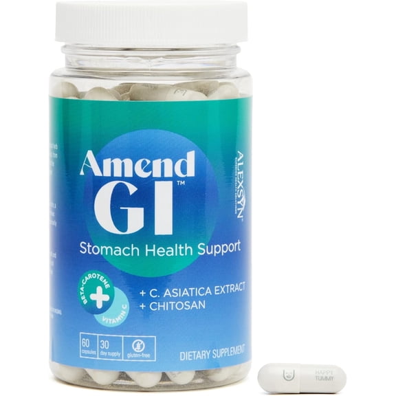 Alexsyn Amend GI — Stomach Health Support, Natural Relief for Ulcer Symptoms with C. asiatica & Chitosan, 60 Capsules