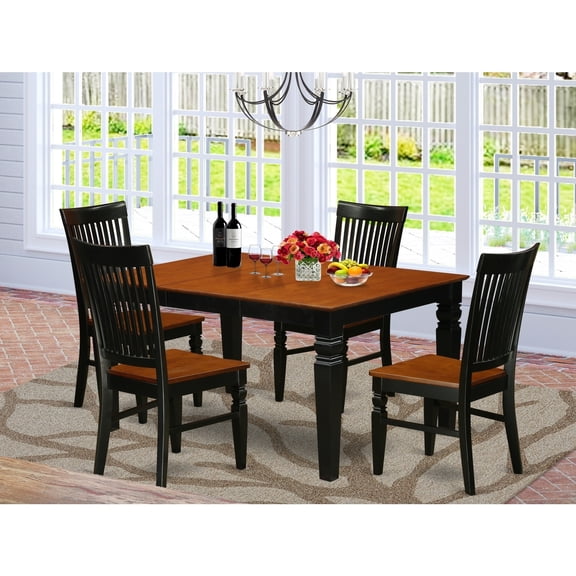 Modern 5 Piece Dining Set - Kitchen Table & 4 Chairs - Black Cherry Finish - 42x60 Inch Rectangle Table