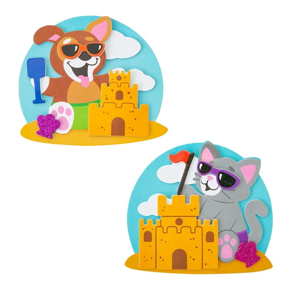 Fun Express 4" x 3 1/2" Animals Building Sandcastles Magnet Craft Kit - Makes 12