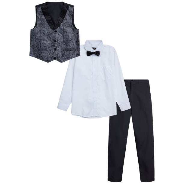 Vittorino Boys 4 Piece Suit Set with Vest, Dress Shirt, Bow Tie, Pants
