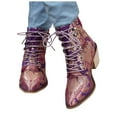 thumbnail image 4 of Mostsola Ankle Boots for Women Vintage Floral Embroidery Lace up Pointed Toe Heeled Booties, 4 of 8