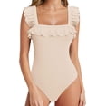 thumbnail image 2 of YOUI-GIFTS Womens Square Neck Ruffle Strap Ribbed Sleeveless Tank Tops Long Sleeve Bodysuits, 2 of 5