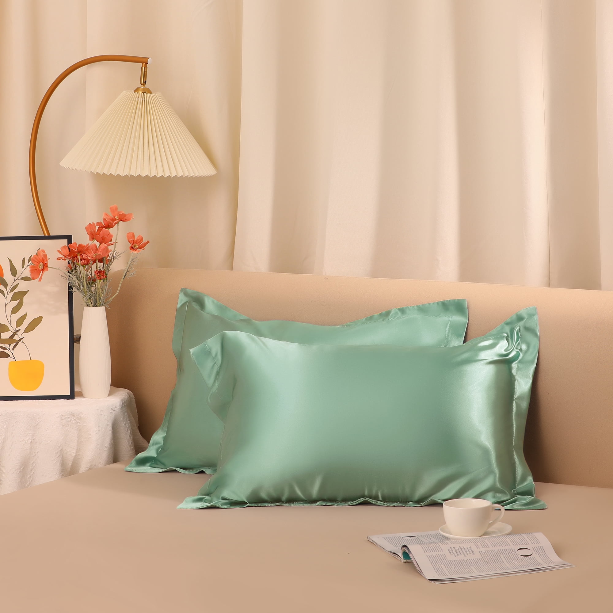 Unique Bargains Envelope Closure Soft and Smooth Satin Pillowcase (2 Count) Green Queen