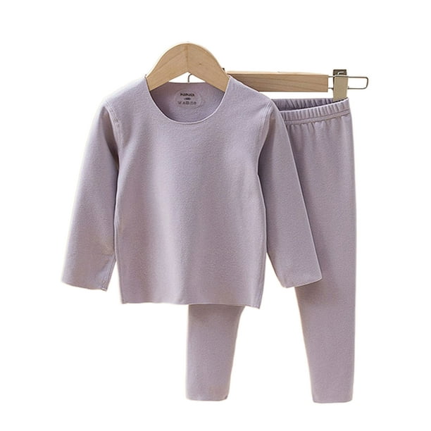 MAWCLOS Girls Pajamas Sets Seamless Thermal Underwear Set Fleece Lined Long  Johns Basic Daily Elastic Waist Base Layer Thermals Purple 130 