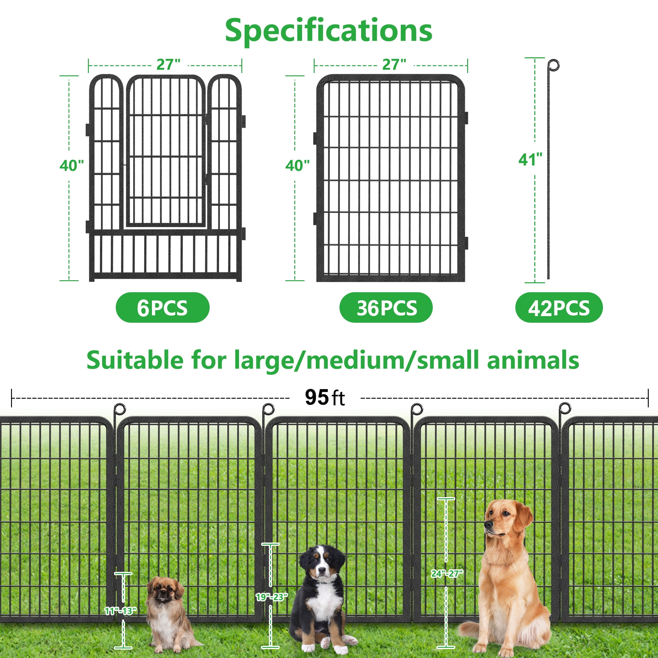 Garden Fence 95ft(L)×40in(H) No Dig Fence Panels with Gate Fencing for Yard Animal Barrier Decorative Garden Fencing for Backyard Patio Garden Fences and Borders for Dogs