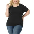 thumbnail image 1 of Camisas de punto de mujer de tallas grandes Agnes Orinda, de manga corta, cuello redondo, top casual negro 1X, 1 of 6