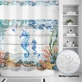 thumbnail image 2 of No Hook Shower Curtain, Seahorse Coastal Shower Curtains for Bathroom with See Through Top Window, Summer Nautical Starfish Coral Grey Wooden Waterproof & Washable Bath Curtain 66"x72", 2 of 9
