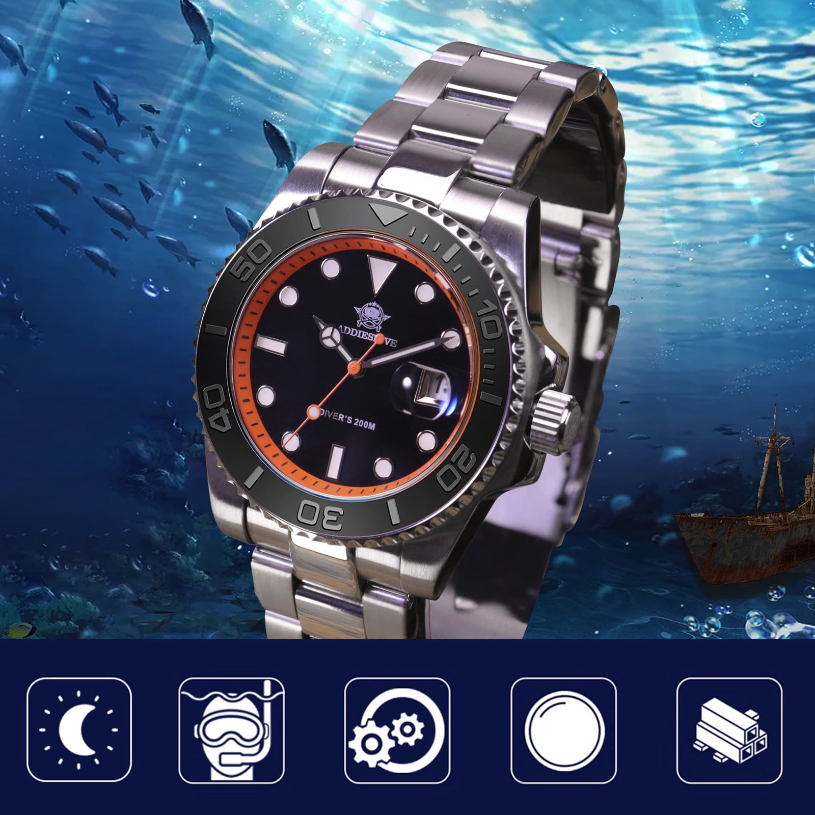 ADDIESDIVE Men's Watch Dive 200m Waterproof - Japanese Quartz Movement, Stainless Steel with Ceramic Bezel & Super Luminous BGW9 Dive Watch for Men