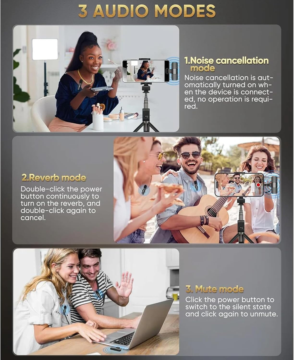 Wireless Noise-Reducing Mic Set, 2 Pack Wireless Lavalier Microphone, Lapel Mic Plug and Play, Long Battery Life & Easy to Carry, for Video Recording Interview (2 Pack)