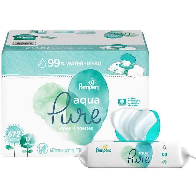 672 Count Hypoallergenic and Unscented 12x Pop-Tops ONE MONTH SUPPLY with Aqua Pure Sensitive Baby Wipes Diapers Size 1 198 Count and Baby Wipes Pampers Pure Protection Disposable Baby Diapers 