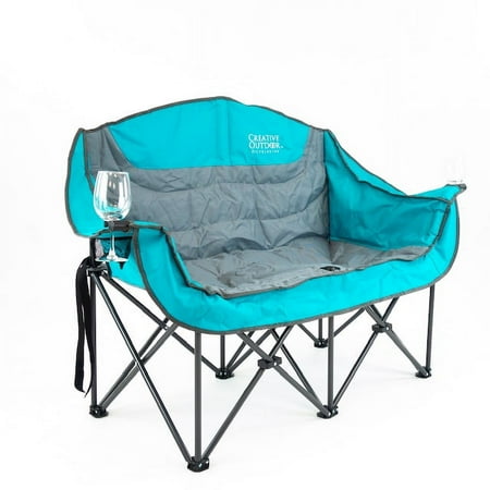 UPC: 0850031353312 | Folding Two Seat Wine Chair | Luxury Loveseat – Teal/Gray