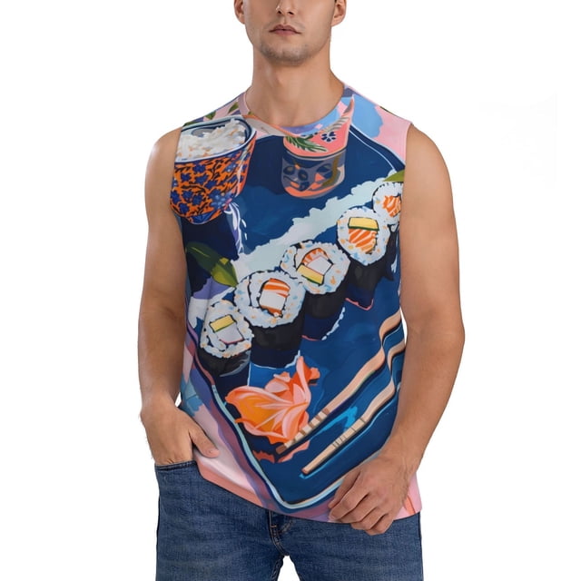 Balery Colorful Sushi Food Art Camisetas sin mangas para hombre, absorbe la humedad y protege contra el mal olor.-XX-Large