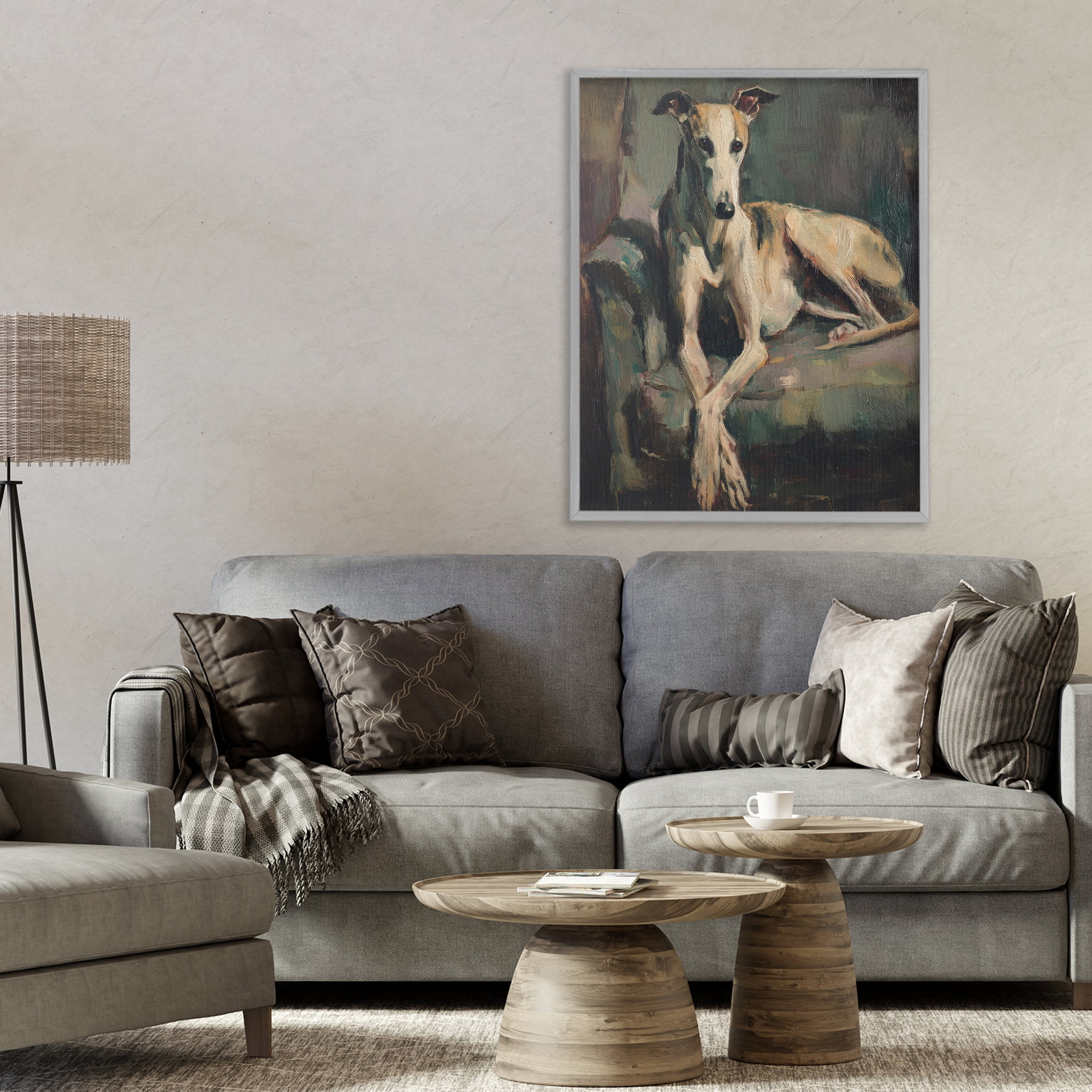 Stupell Industries Regal Comfort Whippet Dog Gray Framed Giclee Art, design by Svetlana Aleynikova