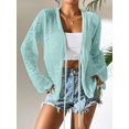 thumbnail image 3 of Womens Casual Cardigan Beach Long Sleeve Hollow Out Tie-Front Crochet Cardigan  Blue XL, 3 of 5