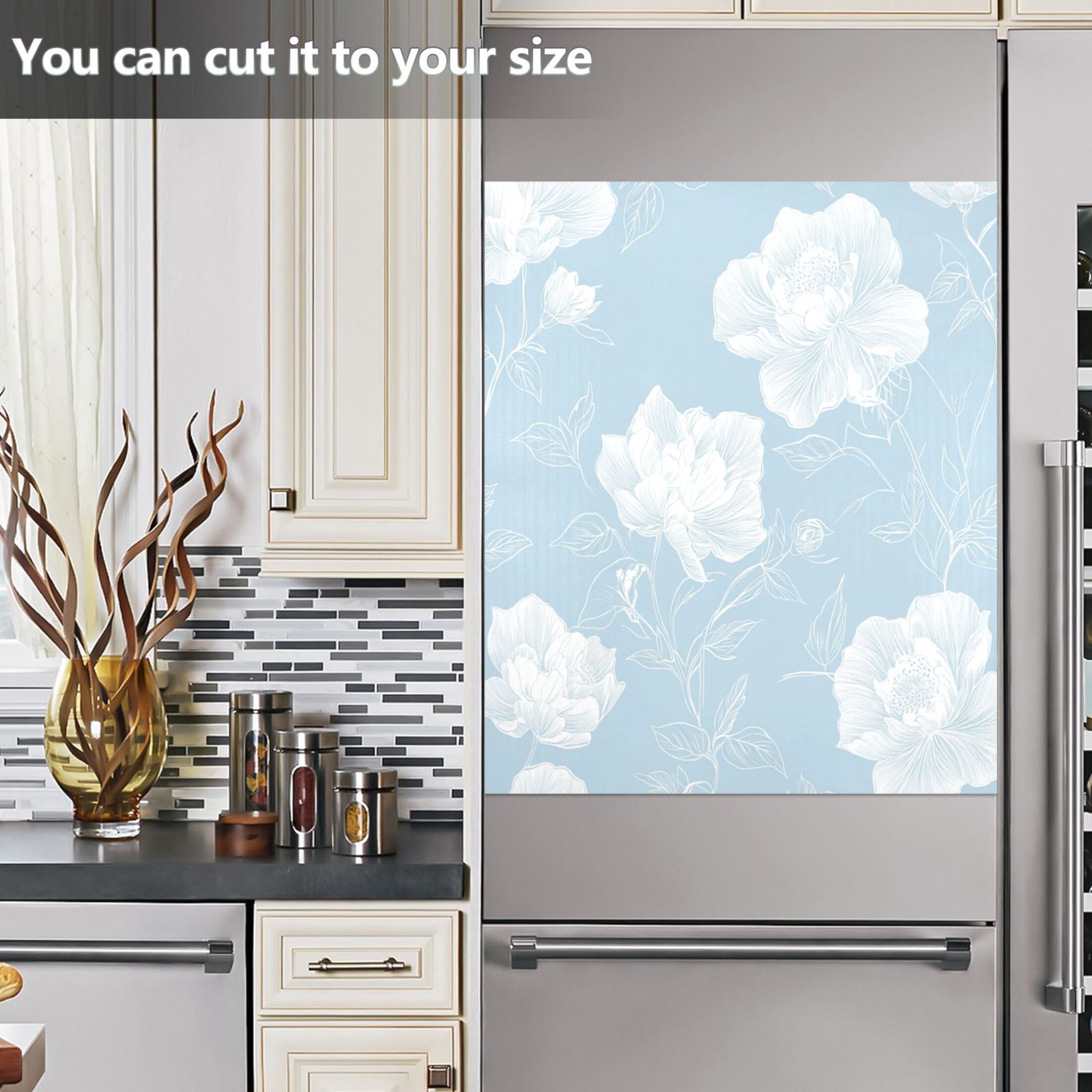 Dishwasher Magnetic Sticker 23x26 Inch Refrigerator Magnetic Sticker Washing Machine Magnetic Sticker Kitchen Panel Magnetic Sticker Home Decor Pretty Blue White Flowers