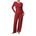 thumbnail image 2 of sdhkgrrt Women's 2 Piece Pajama Set Round Neck Long Sleeve Pullover Wide Leg Pants Fall Winter Casual Tracksuit Soft Stretchy Comfy Matching Lounge Outfit, Red XL, 2 of 6