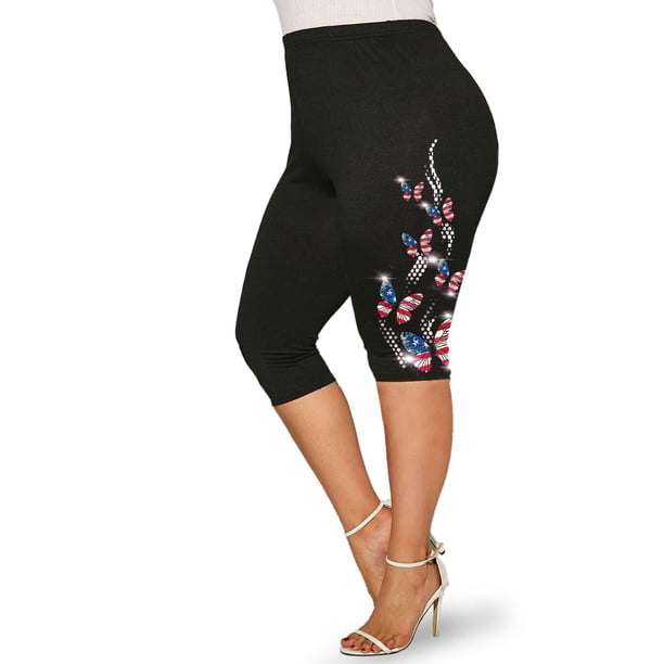 Leggings Talla Extra Capri Estampado Bandera de Estados Unidos Rosegal Leggings de talla grande