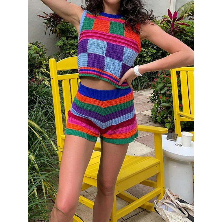Sweater crop top and shorts set cheap