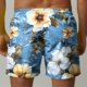 thumbnail image 4 of Pantalones Cortos de Cintura Elástica de los Hombres Hawaiian Floral Print Casual, Pantalones de Baño Ligeros de Cuatro Lados, 4 of 5