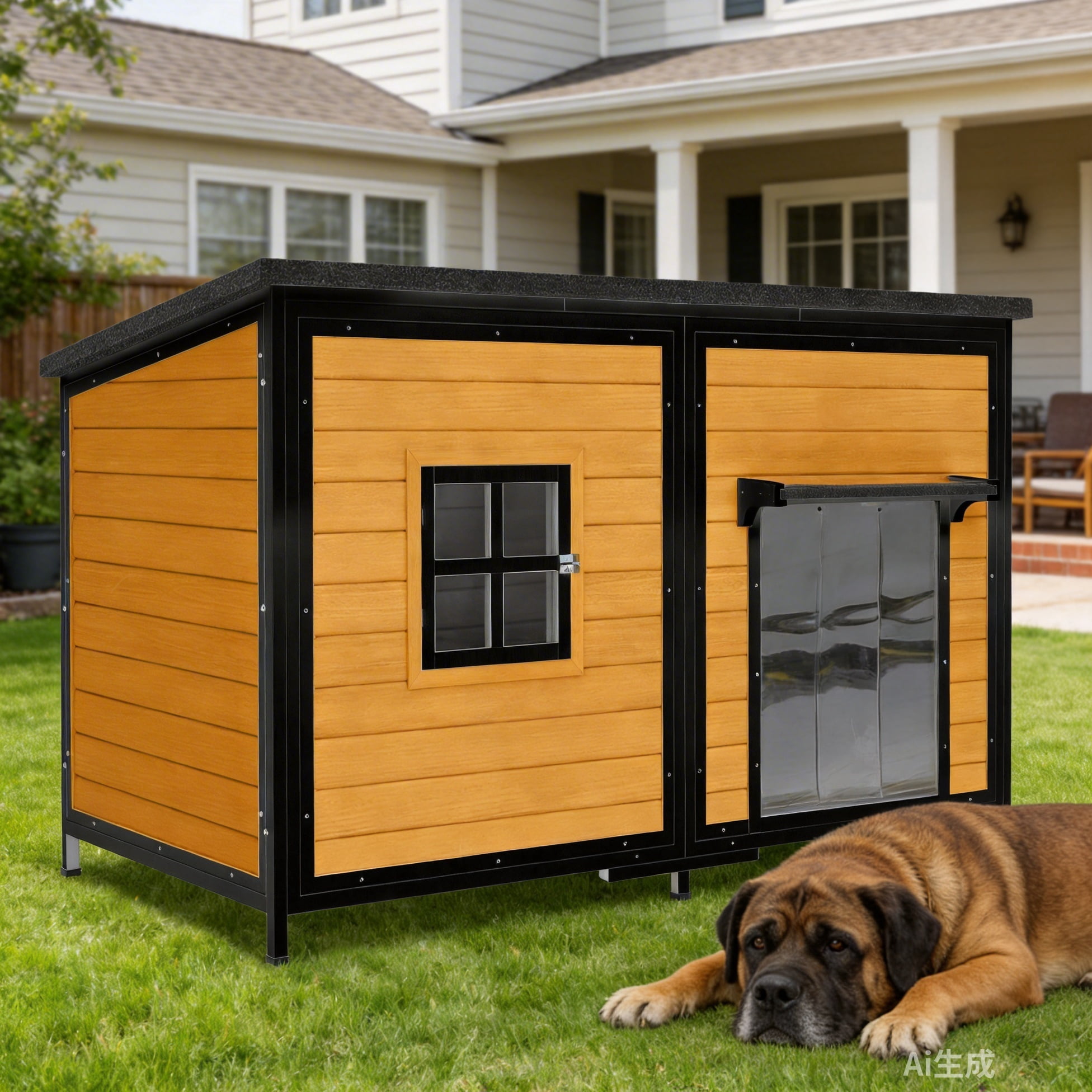 HomeSheek 59" Outdoor Dog House with Insulated Liner, Extra Large Kennel, Weatherproof Roof, Heavy-Duty Anti-Chew Frame for Various sizes Breeds