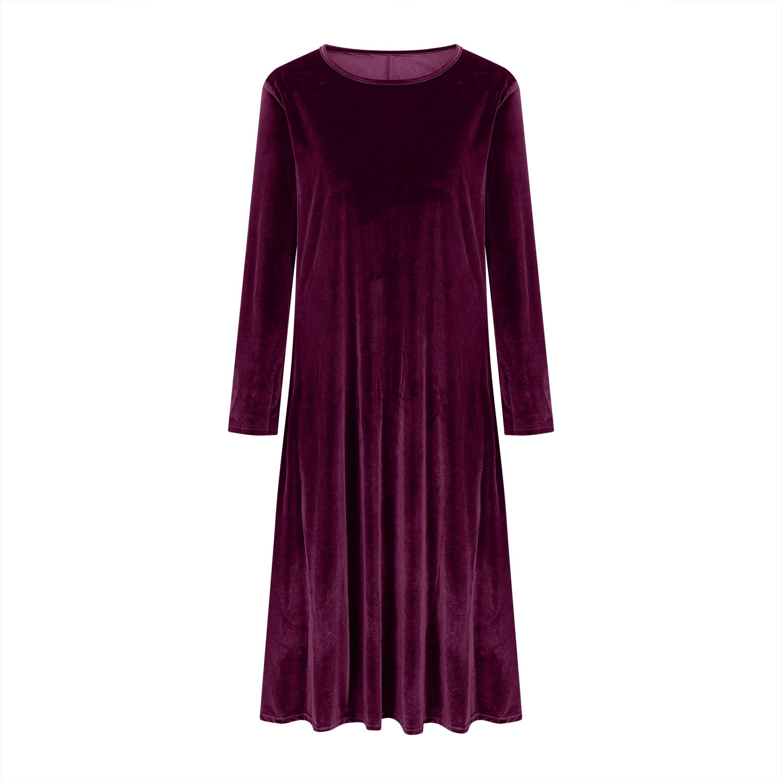 Arnsht Velvet Dress for Women Casual Crewneck Shirt Dresses Elegant Fall and Winter Solid Color Long Sleeve Maxi Dress Red XL