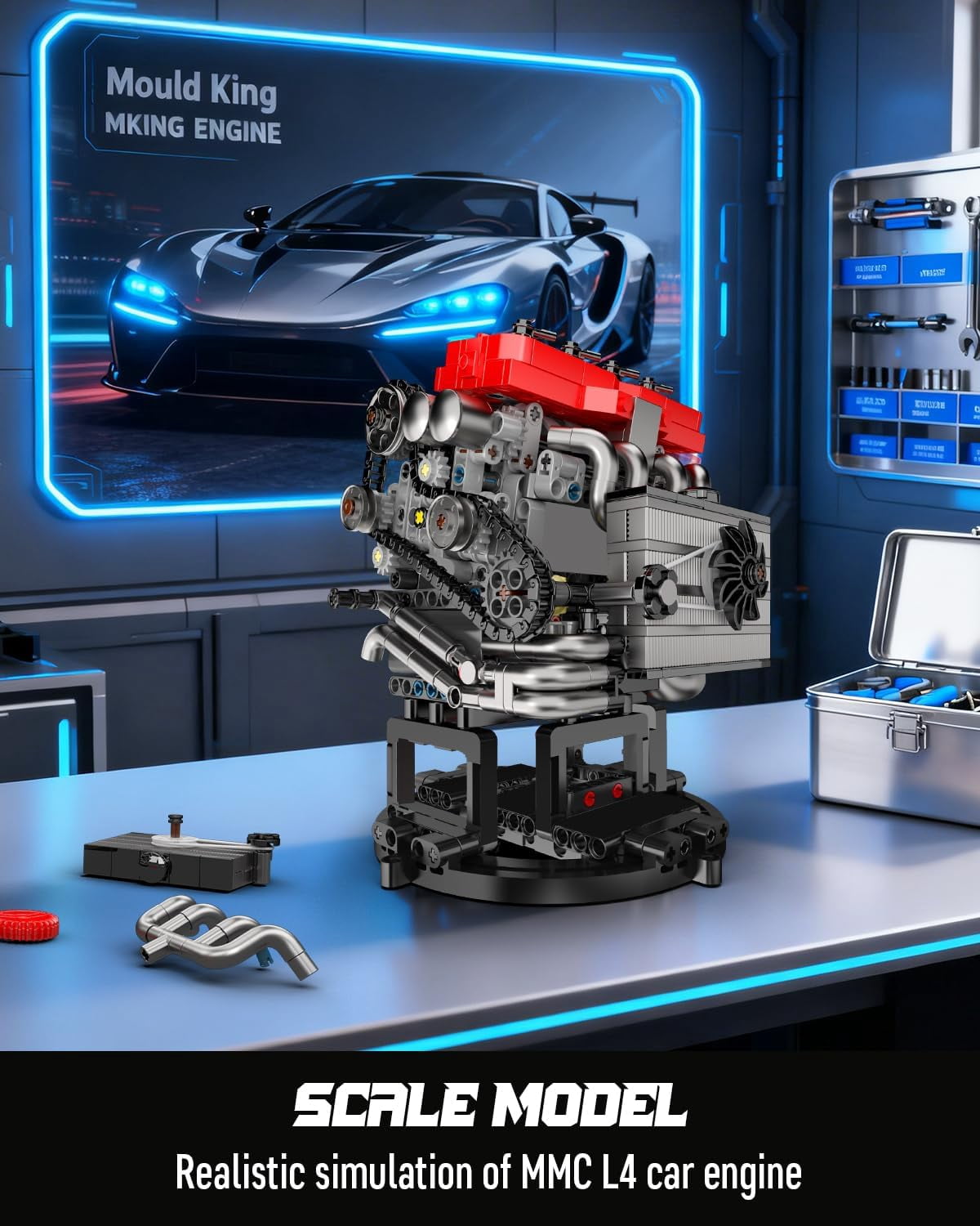 Model Engine Kit That Runs- Build Your Own STEM Car Engine Model, MMC Car L4 Model Engine Kit for Adults Collections Home or Office Décor (811+PCS)