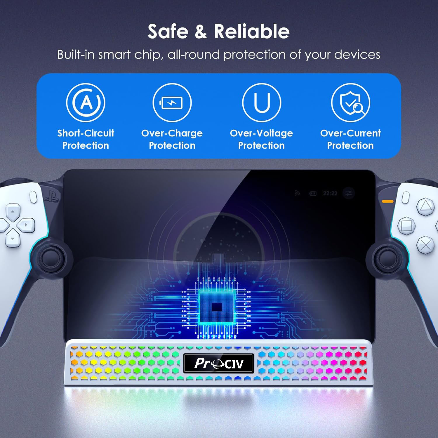 Charging Dock for PlayStation Portal, 3 in 1 Charging Stand for PS5 Portal with 14 RGB Light and 4.9ft USB C Charging Cable, Portable Charger Accessories for PlayStation Portal Remote Player(White)