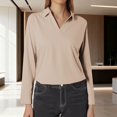 thumbnail image 2 of EDFBUYKRS Lace Long Sleeve T-Shirts for Women Buttons up Tunic Tops V-Neck Pleated Button Top Fall Blouses Cute Falltop Dressy Casual Work Shirts S, 2 of 4