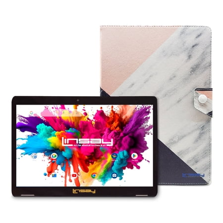 LINSAY 10.1" Octa Core 4GB RAM 128GB Storage Android 13 Tablet with case Black White Pink Shape Marble