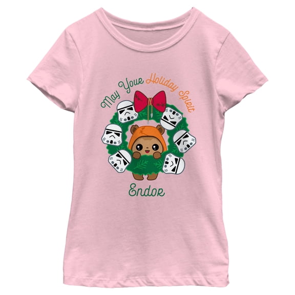 Girl's Star Wars Holiday Spirit Endor Graphic Tee Light Pink Large