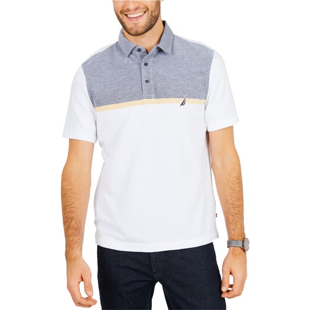 Nautica Mens Colorblocked Polo Shirt, brightwhite, 2XL