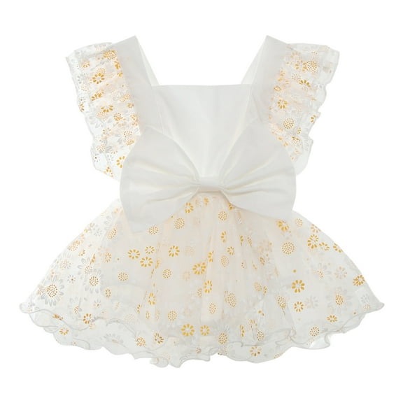MHZLDYZ Onesies Infant Girls Fly Sleeve Bowknot Floral Embroider Tulle Backless Romper Newborn Bodysuits Baby Onesies Newborn Onesies Newborn Onesies(White,100)