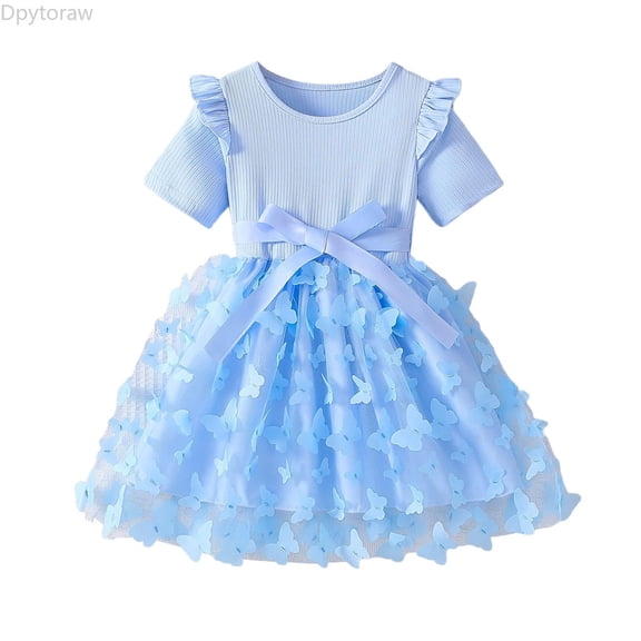 Dpytoraw Summer Dresses Everyday And Short Sleeve Dress With Floral Birthday Celebrations And Photoshoots Ideal Ages 1 7 Girls Lightweight Dresses,Blue Size 100/3-4Y