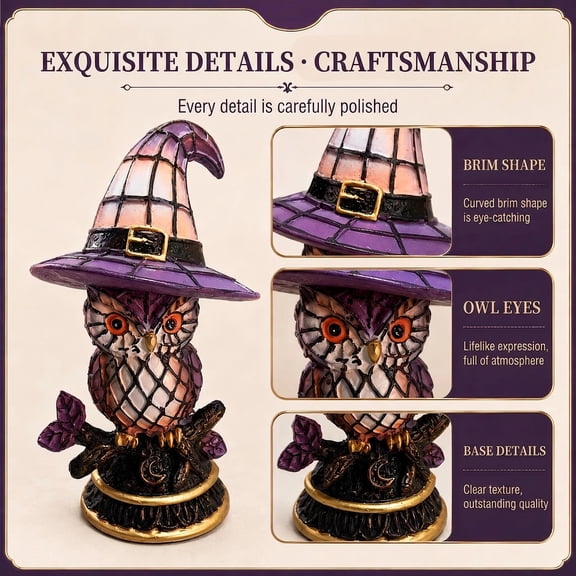 Halloween Owl Witch Hat Figurine, Resin Owl Tabletop Halloween Decor for Party Home Indoor Decoration