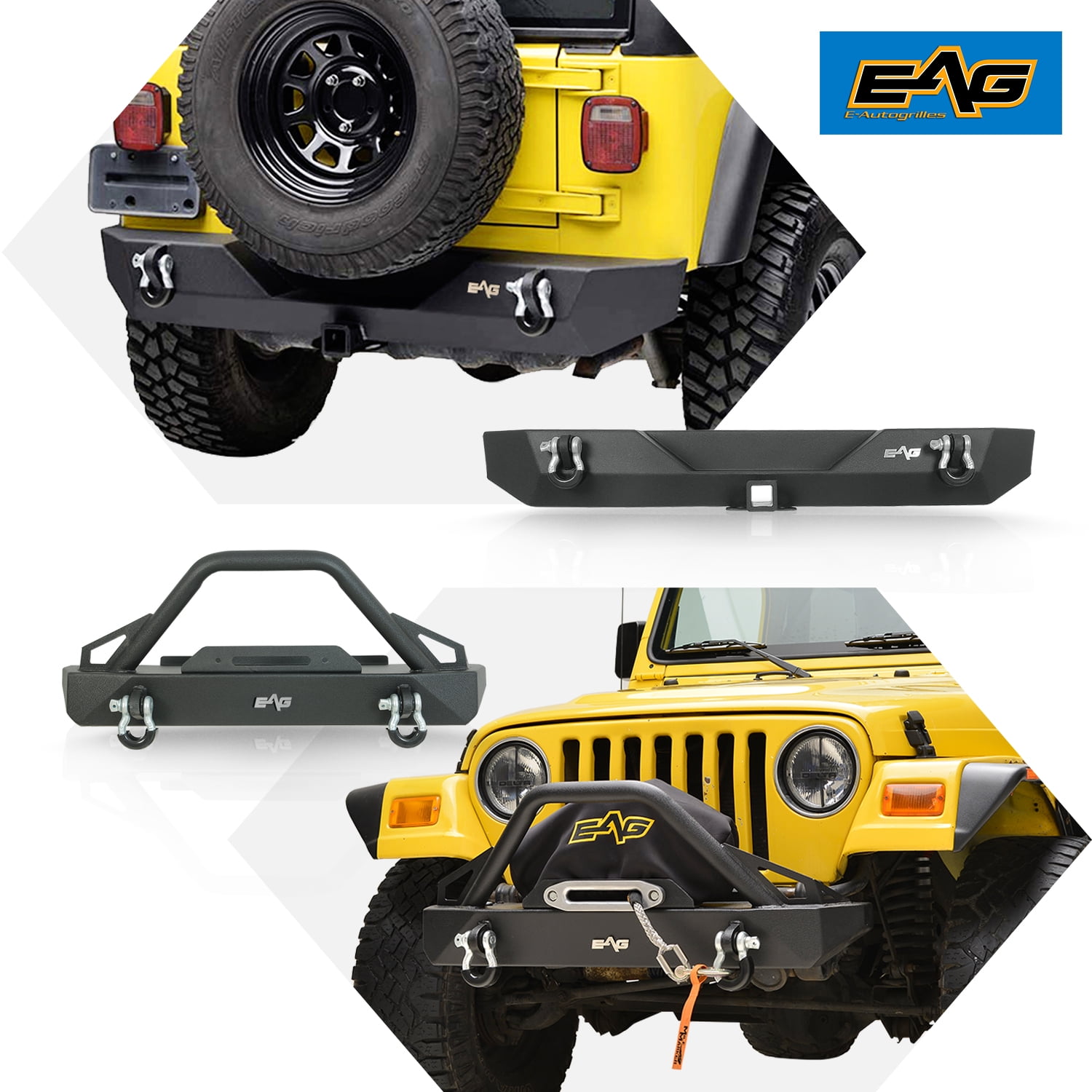 EAG Front Bumper and Rear Bumper Combo with D Ring Compatible with 87 ...