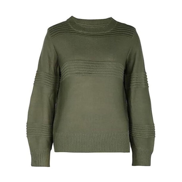 Gibobby Suéter de Punto Suéter casual de manga larga con cuello Rojoondo de color sólido para mujer para otoño e invierno (Verde, M)