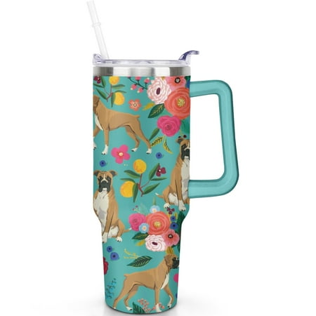 

40 oz Dog Theme Tumbler Spill Proof Lid 40oz Dog Tumbler with Handle Straw Double Insulated Travel Coffee Cup Dog Lover Gifts for Men Women