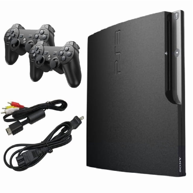 Sony - PlayStation 3 (PS3) Slim Console 120GB with 2 Retrofam Black Controller - Black (Refurbished)