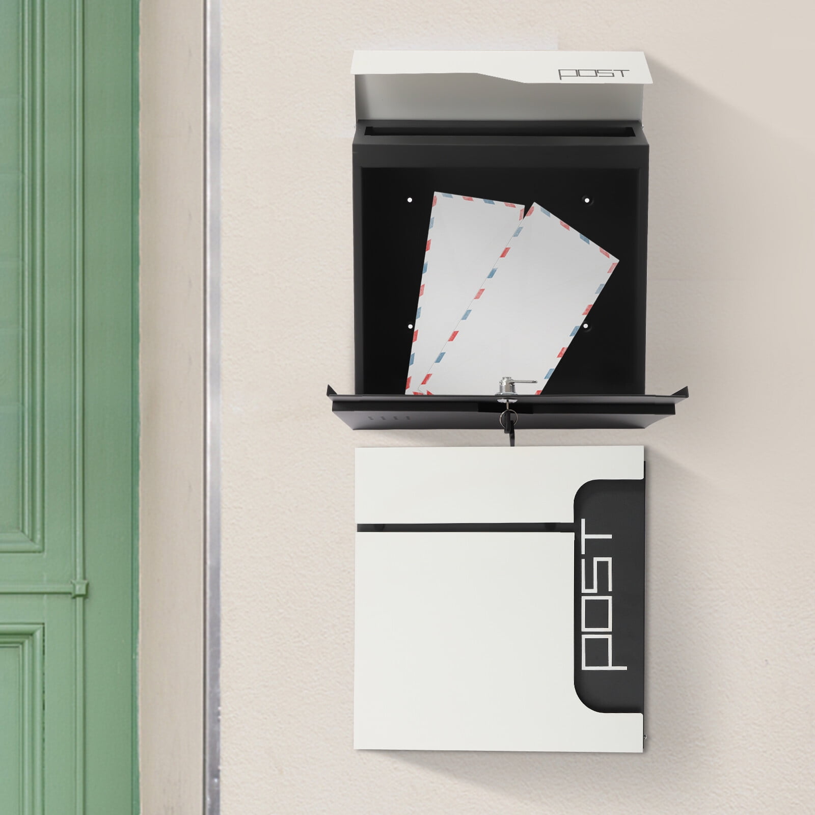 DENEST Large Capacity Locking Mailbox for Outdoor Use, Wall Mounted Steel Mail Box with Keys, Secure Parcel Delivery Box for Garden